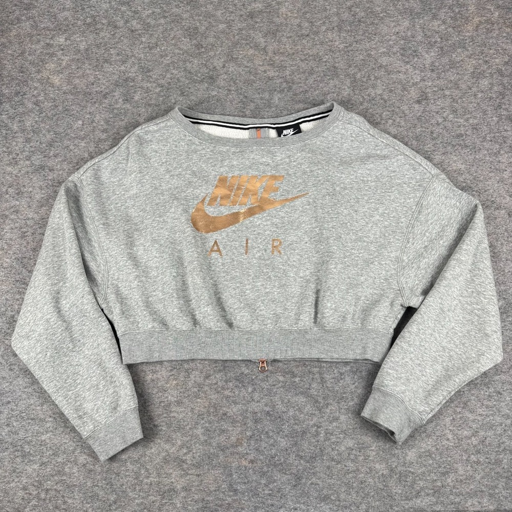 Nike Sportswear Air Rally Sweatshirt Back Zipper Fleece Crop Gray Womens Small S